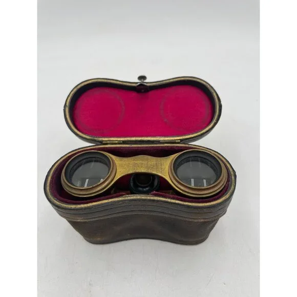 Antique Chevalier Opticien Paris Opera Glasses Case & Red Satin Interior - Picture 5 of 14